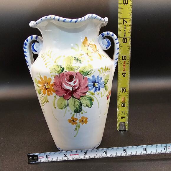 Vintage Italian Majolica Earthenware Vase - Hand Painted & Numbered Italy 7" - Picture 8 of 10